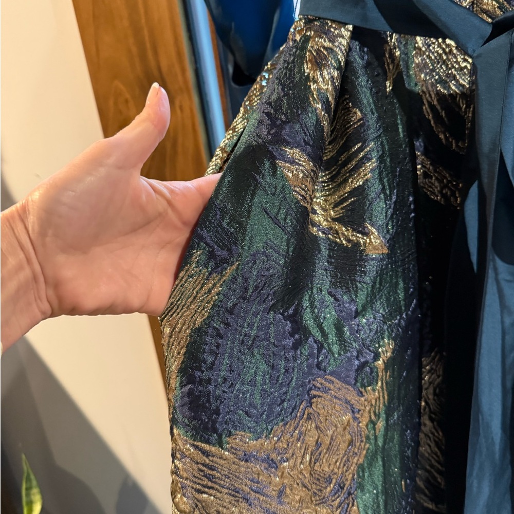 Teri Jon Teal Shirt Dress with Gold Brocade Skirt - Picture 4 of 6